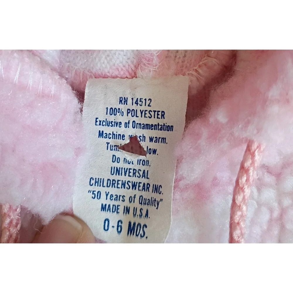 Vintage Universal Children's Wear Baby Girls Pink Sherpa Snowsuit‎ Hooded 0-6mo